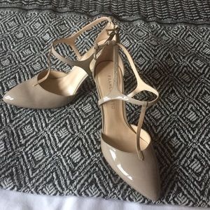Franco Sarto T-strap sand color patent heels